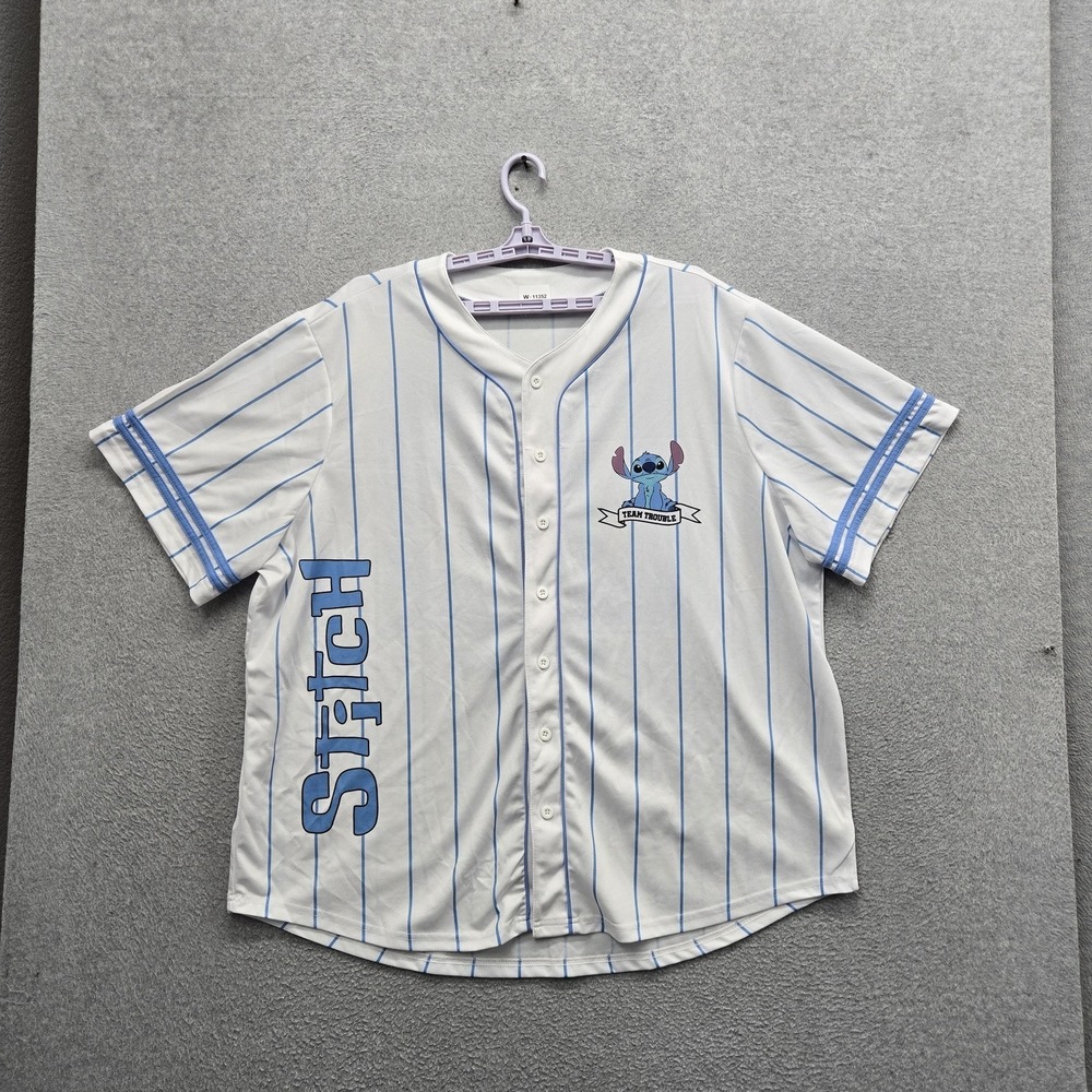 Disney Men Jersey 3X White Striped Stitch Baseball